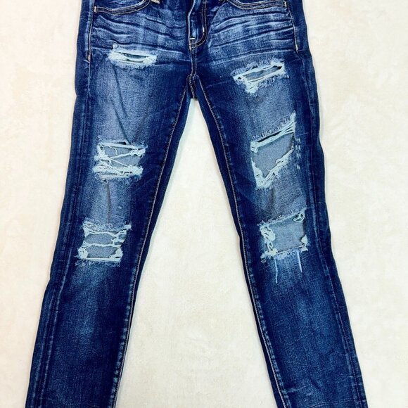 American Eagle Jeans Blue Distressed Casual Super Low Jegging Women's Size 6 - Picture 6 of 14